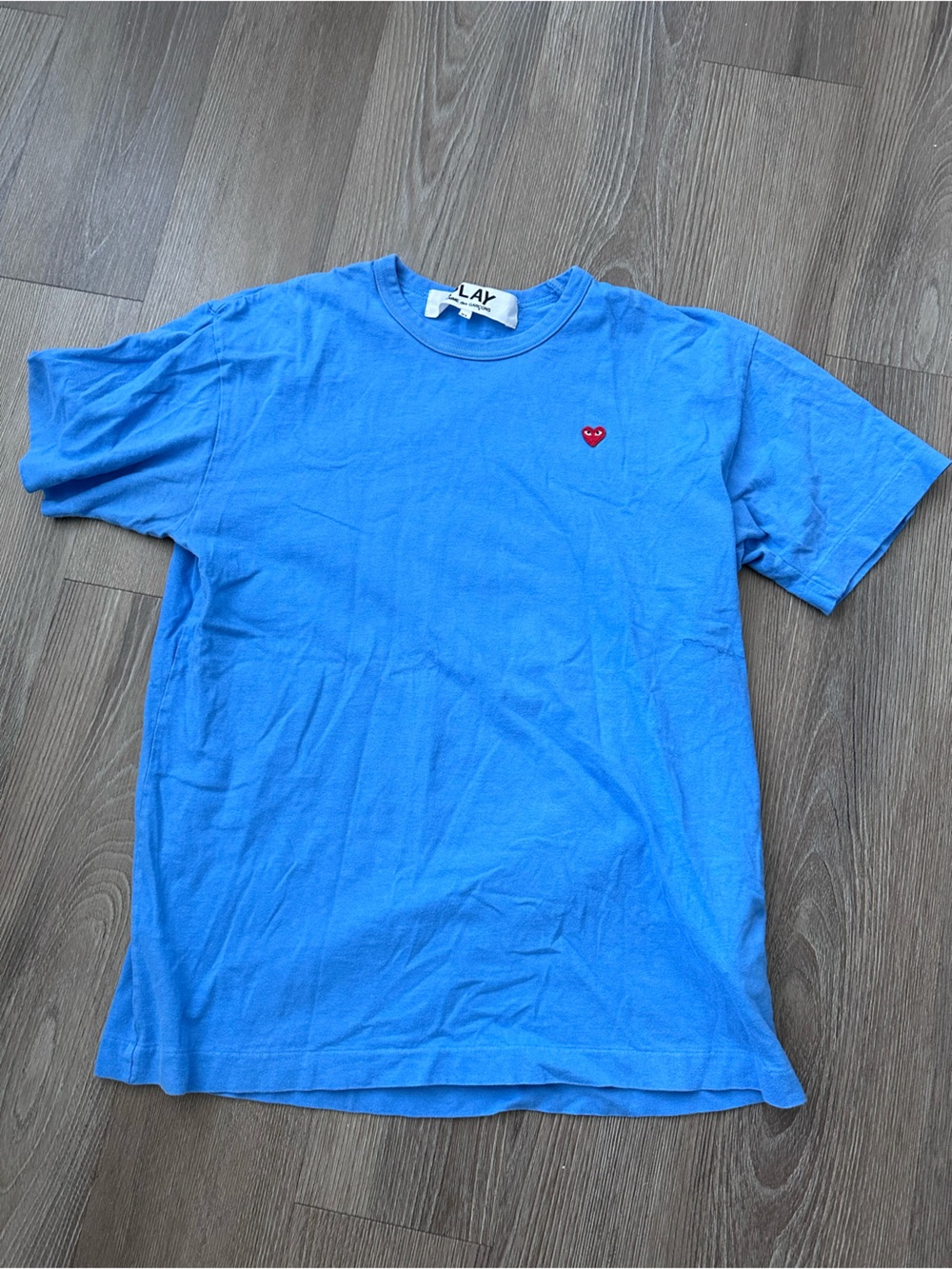 Comme des Garcons Men's Blue Shirt with Red Heart Accent